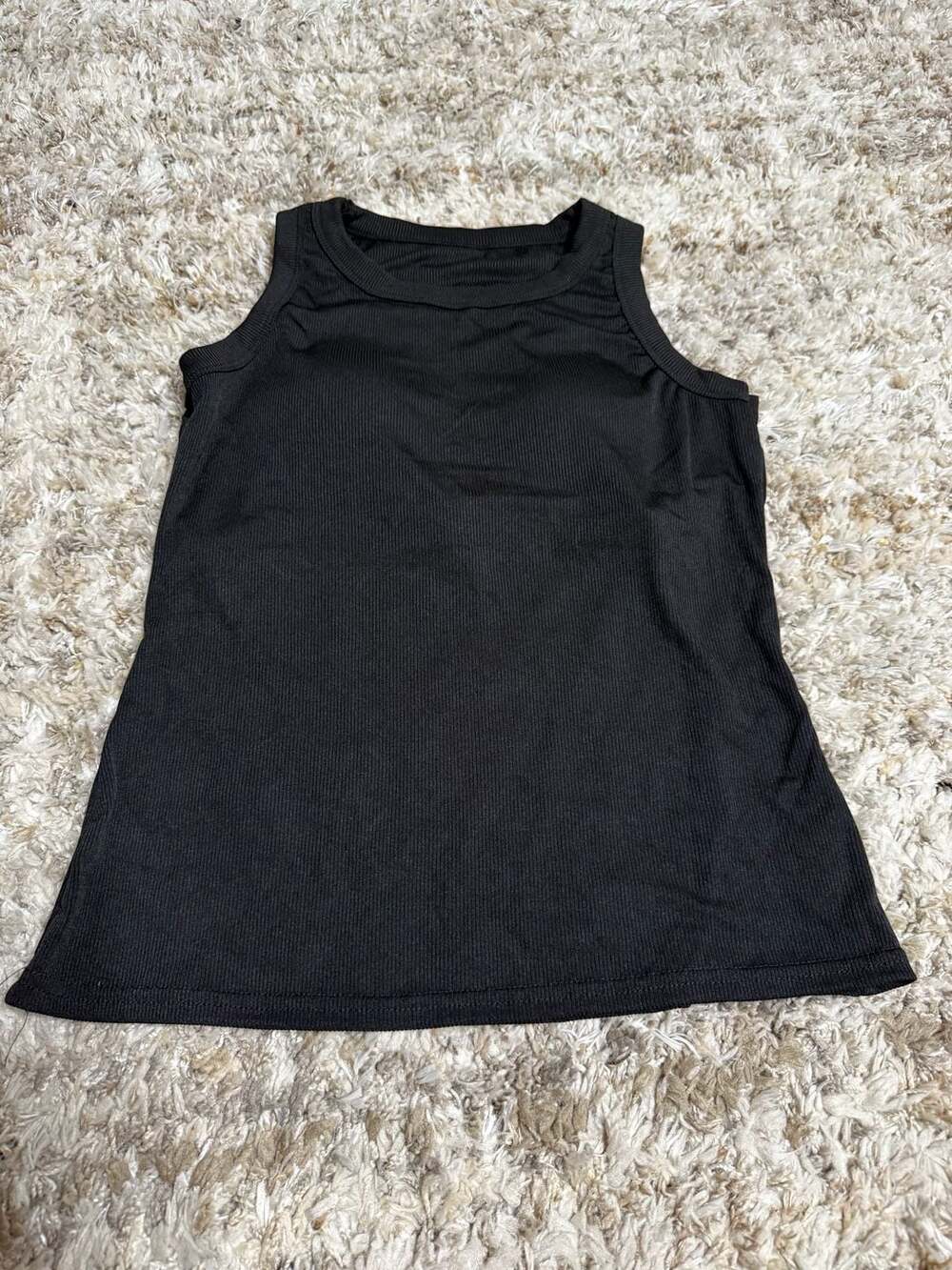 Women's Black Ribbed Tank Top with Built-in Bra
